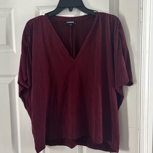 Express Women's Deep Red V-Neck Blouse
